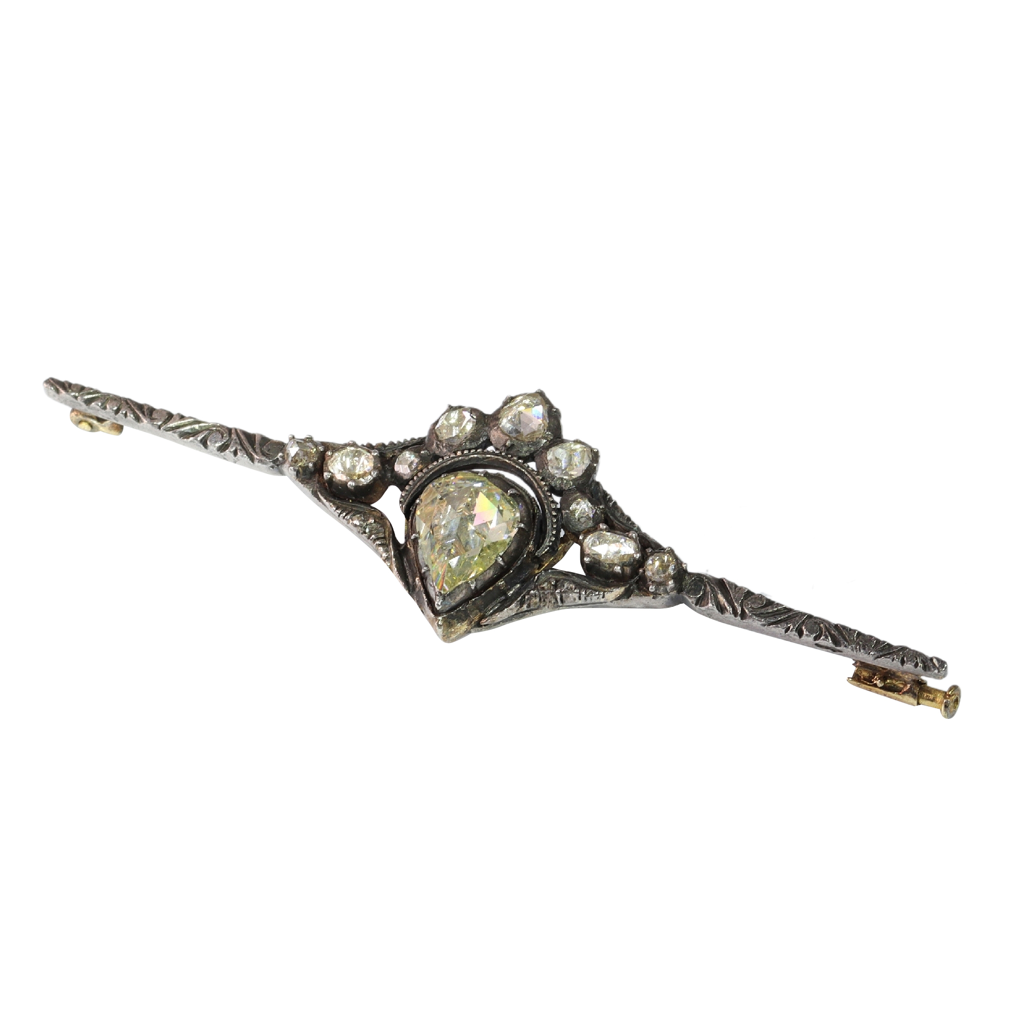 Heritage Refined: Crowned Heart Brooch with Large Antique Rose-Cut Diamond